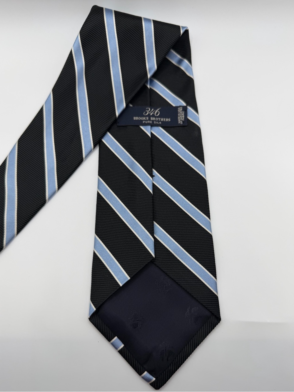 Brooks Brothers Men’s Silk Black Light Blue Ribbed Textured Diagonal Stripe Tie - Picture 4 of 5